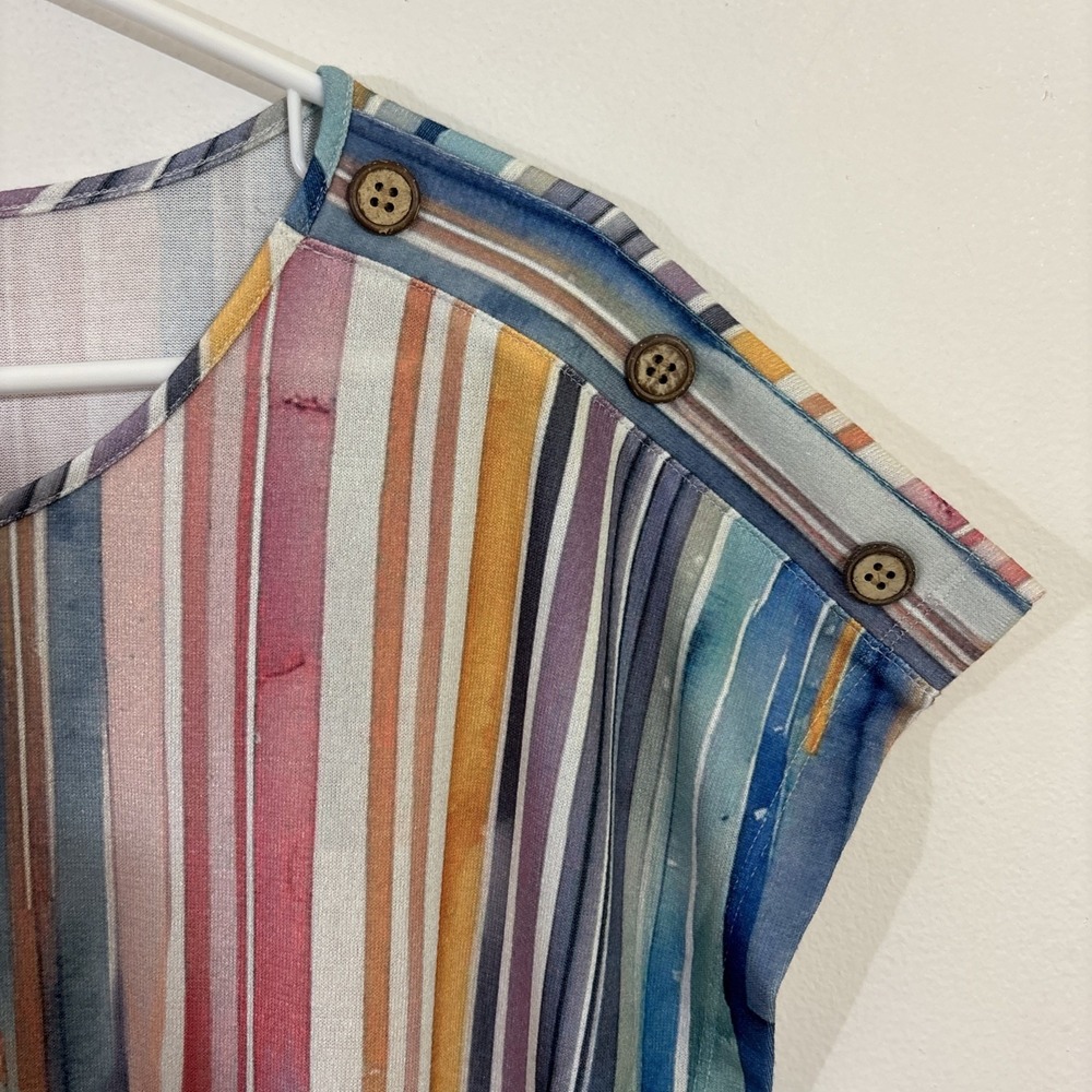 Soft Surroundings M Stripe Tee Shirt NWOT Button Pink Blue Coastal Brunch Casual - Picture 4 of 8